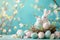 Happy easter Rosette Eggs Fidgety Basket. White writing panel Bunny eager. Easter cake background wallpaper