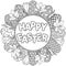 Happy Easter. Round frame of Black and White Doodle Easter Eggs and crocuses Coloring book for adults for relax and meditation. Ve