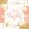 Happy Easter sale promotion celebration with gold pink eggs and flowers