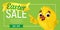 Happy Easter Sale web banner or flier template. Vector discount coupon illustration with cute chick showing on the discount offer