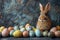 Happy easter salmon Eggs Bountiful Bunny Blessings Basket. White Turquoise Waters Bunny humor. Flora background wallpaper