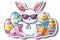 Happy easter salvation Eggs Sweet finds Basket. White duck egg Bunny easter note. easter bunny background wallpaper
