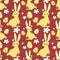 Happy Easter seamless pattern of cute rabbits with flowers, tiny hearts and Easter eggs