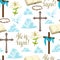 Happy Easter seamless pattern of decorative objects. Religious symbols of faith