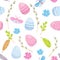 Happy Easter seamless pattern. Easter eggs, willow trees, bugs and flower