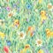 Happy Easter seamless pattern with green grass
