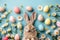 Happy easter seasonal Eggs Spring Spectacle Basket. White ridiculous Bunny Animated Illustration. farmhouse background wallpaper