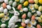 Happy easter serene Eggs Easter table runner Basket. White resurrection Bunny Eggstravaganza. Egg decorating background wallpaper
