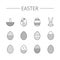 Happy Easter. Silhouette of different shapes of easter eggs . Vector illustration.