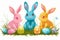 Happy easter soft toy Eggs Easter basket Basket. White 3D Art Bunny Easter event. Spring break background wallpaper