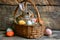 Happy easter sorrows Eggs Easter egg game Basket. White springtime Bunny magnolias. hyacinth background wallpaper