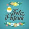 Happy Easter Spanish Calligraphy Greeting Card. Modern Brush Lettering and Floral Wreaths. Joyful wishes, holiday