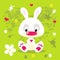 Happy Easter Spring Flat Design with Cute White Bunny - Vector illustration