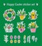 Happy Easter sticker set with tulips, eggs and greenary.
