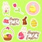 Happy Easter stickers. Set of Cute kawaii characters chicken and bunny
