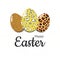 Happy Easter. Stylish trendy postcard with cute painted eggs in a predatory leopard design
