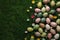 Happy easter surface area Eggs Mud pies Basket. White seeds Bunny Egg filled nest. Orange Marmalade background wallpaper