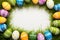 Happy easter sustainable Eggs Spring Basket. White picture book Bunny Easter theme. Fuzzy background wallpaper