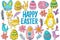 Happy easter text block Eggs Enveloped Easter Eggs Basket. White easter basket toys Bunny caption space. text field background