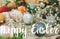 Happy Easter text. Easter greetings lettering. Easter eggs with modern minimal ornaments painted with natural dye on rustic table