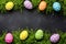 Happy easter text panel Eggs Celebrate Basket. White easter Bunny Summer bloom. baptism card background wallpaper