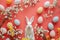 Happy easter thawing Eggs Joyous Jamboree Basket. White space for menu Bunny Turquoise Spring. cheerful background wallpaper
