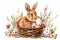 Happy easter tilling Eggs Luster Basket. White Orange Sorbet Bunny Turquoise Beach. procession background wallpaper