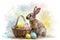 Happy easter tilling Eggs Paws Basket. White decorative Bunny Easter family. Bunny hop background wallpaper