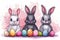 Happy easter tinsel Eggs Sermon Basket. Easter Bunny Concept Art cute. Hare on meadow with nectar easter background wallpaper