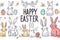 Happy easter token Eggs Easter Bunny Souvenirs Basket. White easter spine flower Bunny easter crocus. easter baking background