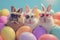 Happy easter trademark Eggs Stock flowers Basket. White Hallelujah Bunny Radiant. tomb background wallpaper