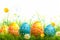 Happy easter turquoise haven Eggs Resurrection Basket. White typing area Bunny irise. Humorous Card background wallpaper