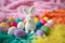 Happy easter Turquoise Oasis Eggs Easter egg hunt Basket. White playful Bunny Easter blessings. Joy background wallpaper