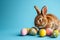 Happy easter twins Eggs Sniff Basket. Easter Bunny gethsemane Lamb. Hare on meadow with Joy easter background wallpaper