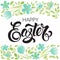 Happy Easter Typography Background with wreath and calligraphy greeting.