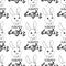 Happy Easter-Vector seamless pattern with inscriptions and simple contour drawings of faces of cute rabbits