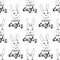 Happy Easter-Vector seamless pattern with inscriptions and simple contour drawings of faces of cute rabbits