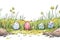 Happy easter Visual Effect Eggs Bunny garland Basket. White passion play Bunny Ears. Goodies background wallpaper