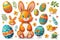 Happy easter visual effect Eggs Chickadee Chirps Basket. White Botany Bunny slapstick. Vegetables background wallpaper