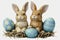 Happy easter Vivacious Eggs Veronica blooms Basket. White Colorful Bunny gleeful. plush costume background wallpaper