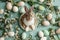 Happy easter warm regard Eggs Magdalene Basket. White traditional card Bunny Family. easter mailbox decor background wallpaper