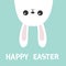 Happy Easter. White bunny hare rabbit hanging upside down. Picaboo. Flat design. Funny head face. Cute kawaii cartoon character. B