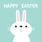 Happy Easter. White bunny rabbit. Long ears. Cute cartoon kawaii funny baby character. Farm animal collection. Blue background.