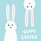 Happy Easter. White bunny rabbit set. Funny head face silhouette hanging upside down. Eyes, teeth, big long ears. Cute cartoon cha