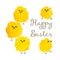 Happy Easter yellow watercolor chicks, lettering, postcard, congratulations, illustration on a white background.