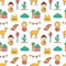 Happy Eid Al Adha Mubarak Seamless Pattern of Muslims Celebration with Sacrificial Animals in Illustration