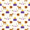 Happy Eid Al Adha Mubarak Seamless Pattern of Muslims Celebration with Sacrificial Animals in Illustration