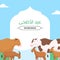 Happy Eid Al Adha the sacrifice of sheep, goat, cow, camel livestock animal. muslim qurban holiday poster background vector