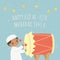 Happy Eid Al-Fitr 1441 H Card Vector Design. Cute Muslim Boy Hitting Bedug