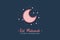 happy eid al fitr cartoon banner with cute lantern crescent moon background illustration